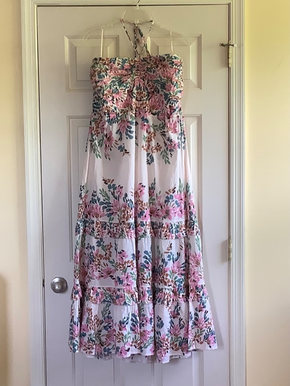 Figue June Floral Cotton Halterneck Maxi Dress Confetti Floral Beige SZ XL - Picture 4 of 16
